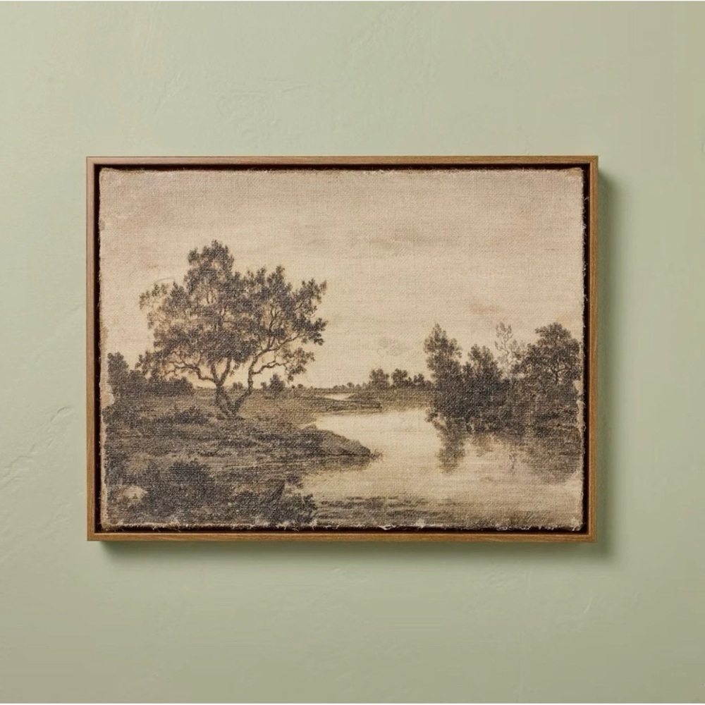 12"x16" Horizontal Landscape Lake Burlap Framed Wall Art - Hearth & Hand NEW